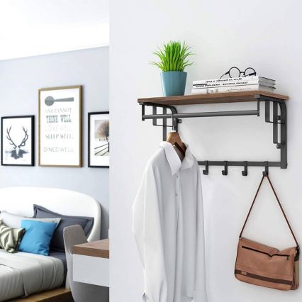 Wandgarderobe met plank NATE bruin/zwart