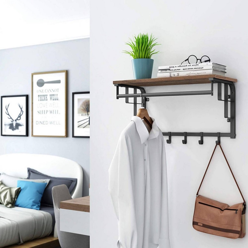 Wandgarderobe met plank NATE bruin/zwart