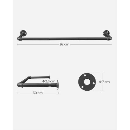 Wandgarderobe voor kledinghangers LINEA 92 x 7 x 30 cm zwart