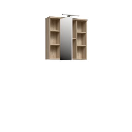 Wandgemonteerde badkamerkast met spiegel VENOM, wit/sonoma eik