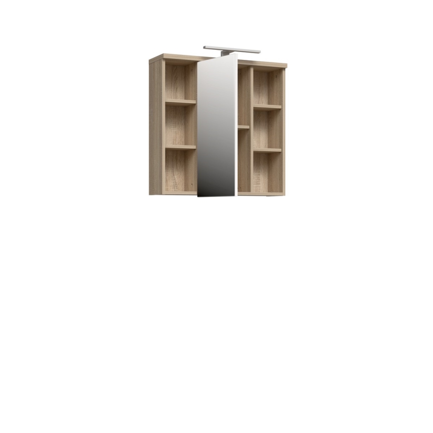 Wandgemonteerde badkamerkast met spiegel VENOM, wit/sonoma eik