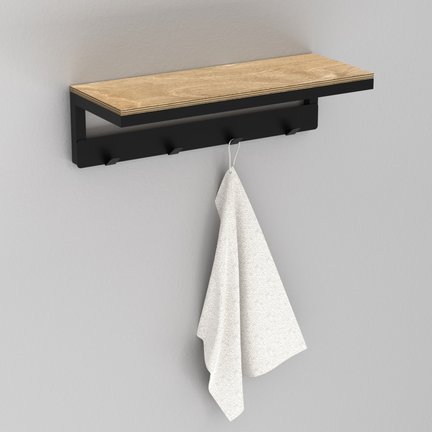 Wandhanddoekhouder met plank 10x40 cm zwart