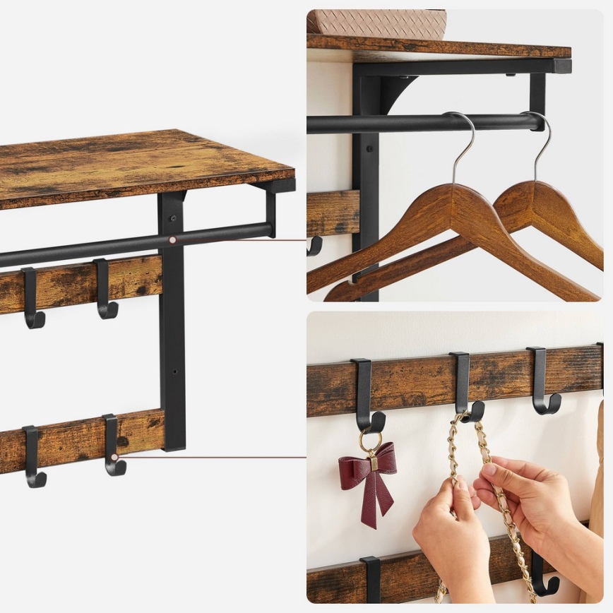 Wandkapstok met plank NATE bruin/zwart