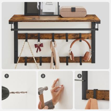 Wandkapstok met plank NATE bruin/zwart