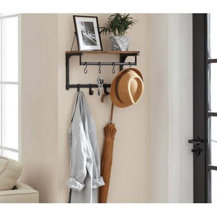 Wandkapstok met plank NATE bruin/zwart