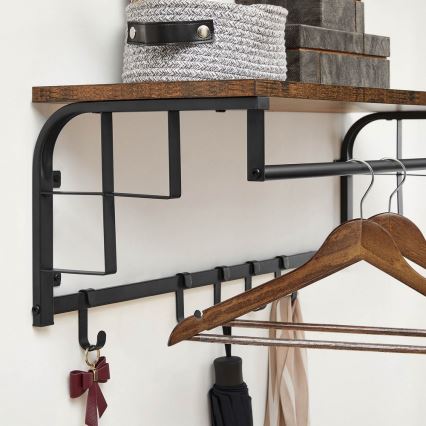 Wandkapstok met plank NATE bruin/zwart