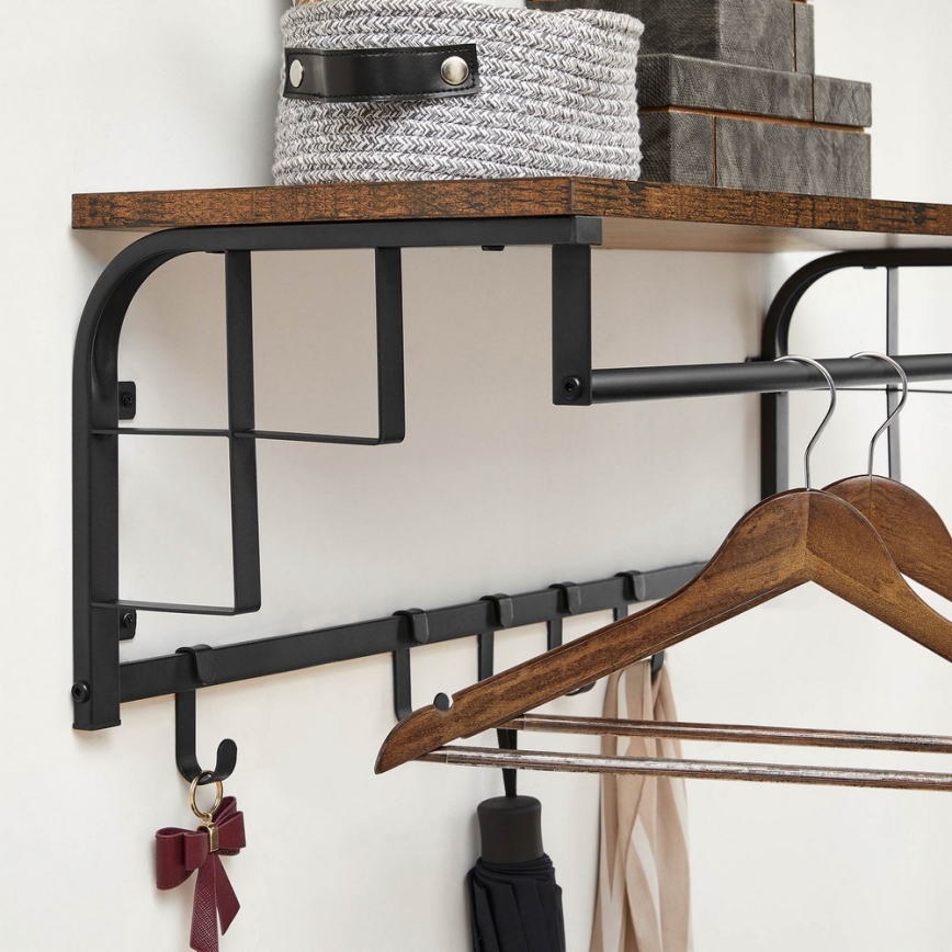 Wandkapstok met plank NATE bruin/zwart