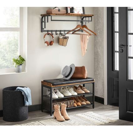 Wandkapstok met plank NATE bruin/zwart