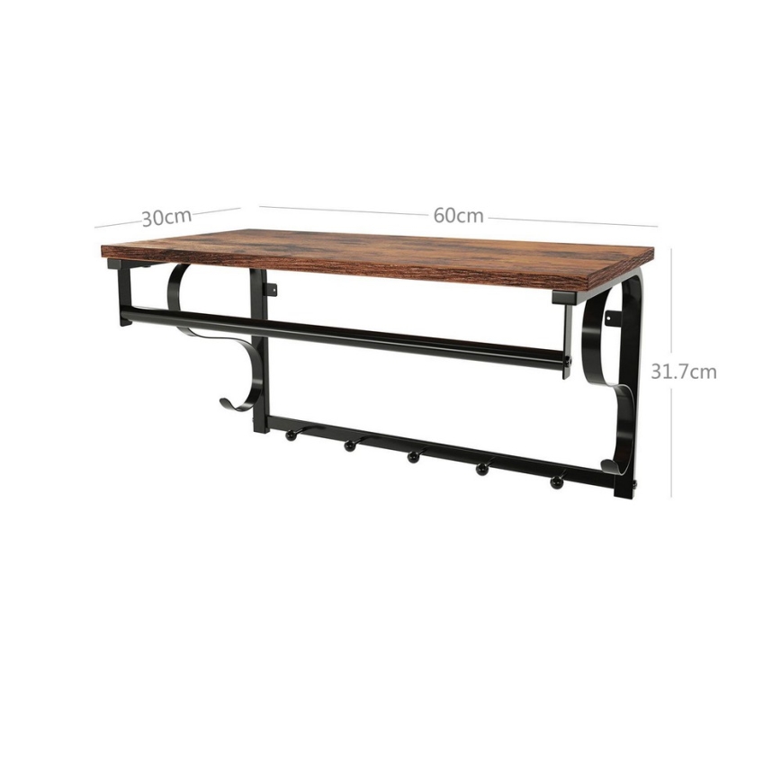 Wandkapstok NATE met plank, bruin/zwart