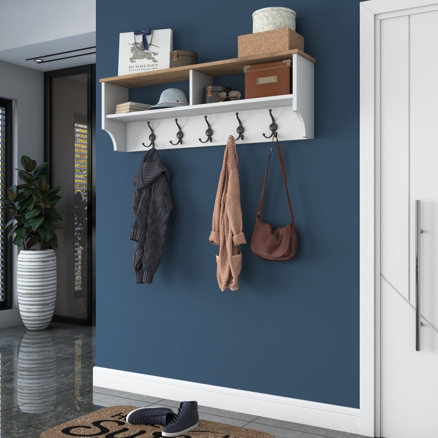 Wandkapstok RANI 120x37x22 cm wit/beige
