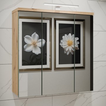 Wandkast voor de badkamer met spiegel VENOM, groen / artisan eik