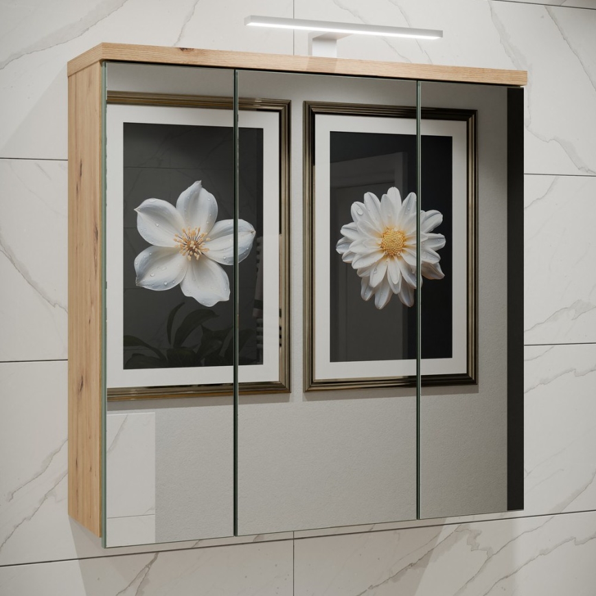 Wandkast voor de badkamer met spiegel VENOM, groen / artisan eik