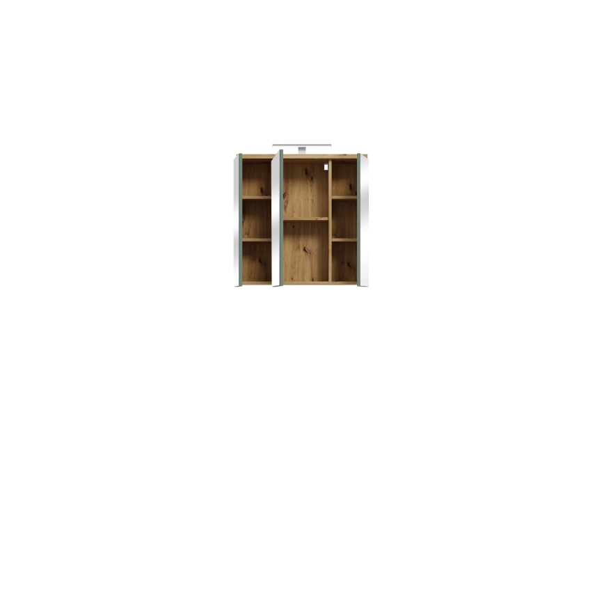 Wandkast voor de badkamer met spiegel VENOM, groen / artisan eik