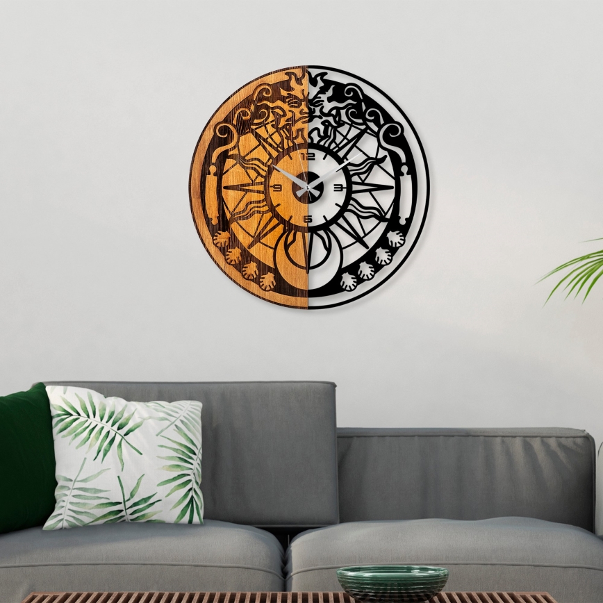 Wandklok d. 56 cm 1xAA hout/metaal 