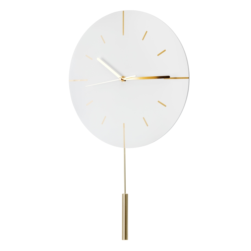 Wandklok met slinger diameter 30 cm 1xAA wit/goud