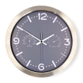 Wandklok met thermometer en hygrometer, Ø 30,5 cm, 1x AA, RVS/grijs
