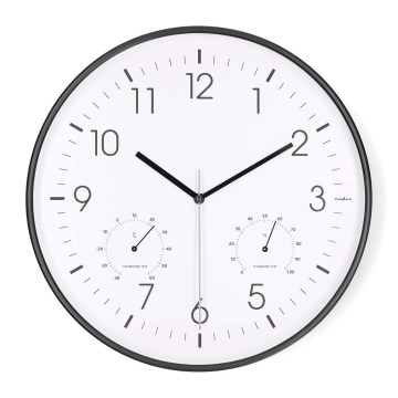 Wandklok met thermometer en hygrometer, Ø 30,5 cm, 1xAA, zwart