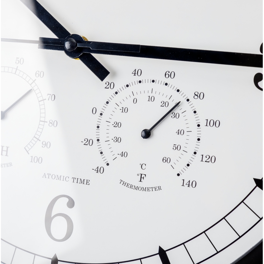 Wandklok met thermometer en hygrometer, Ø 30 cm, 1xAA, zwart/wit