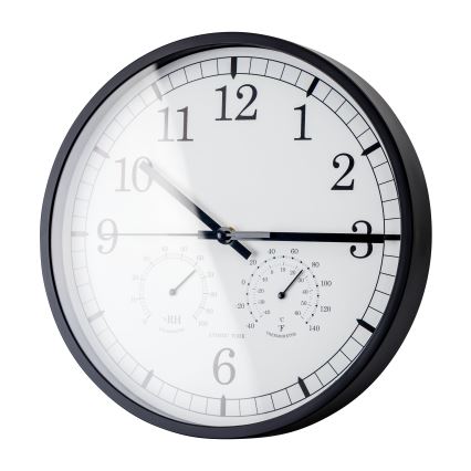 Wandklok met thermometer en hygrometer, Ø 30 cm, 1xAA, zwart/wit