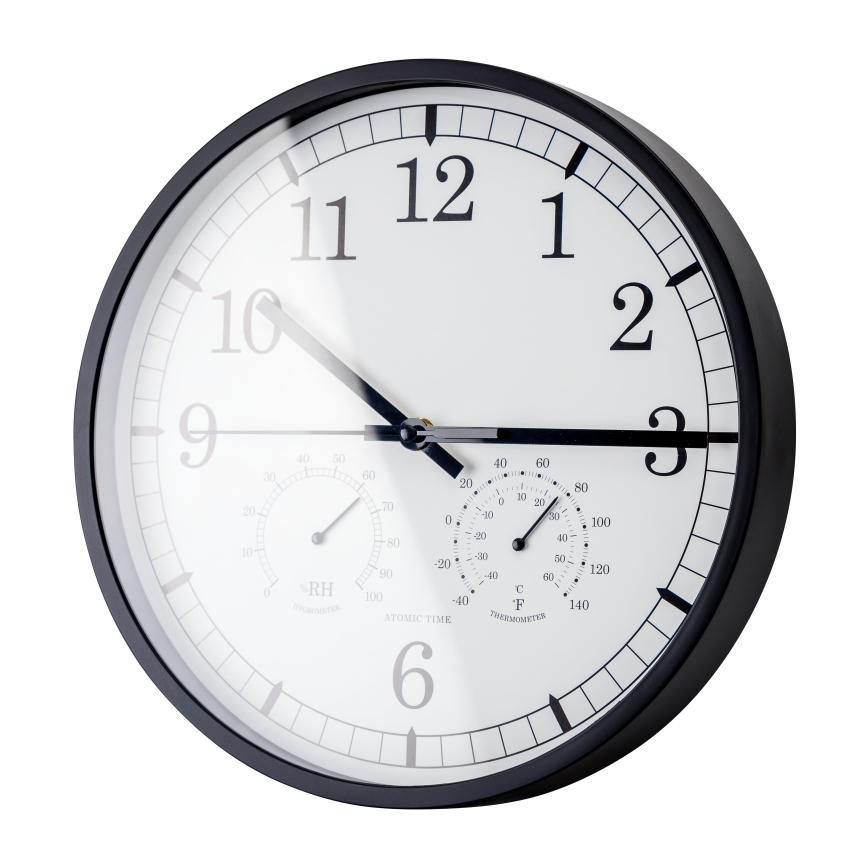 Wandklok met thermometer en hygrometer, Ø 30 cm, 1xAA, zwart/wit