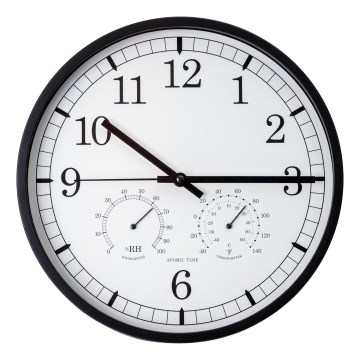 Wandklok met thermometer en vochtigheidsmeter diameter 30 cm 1xAA zwart/wit