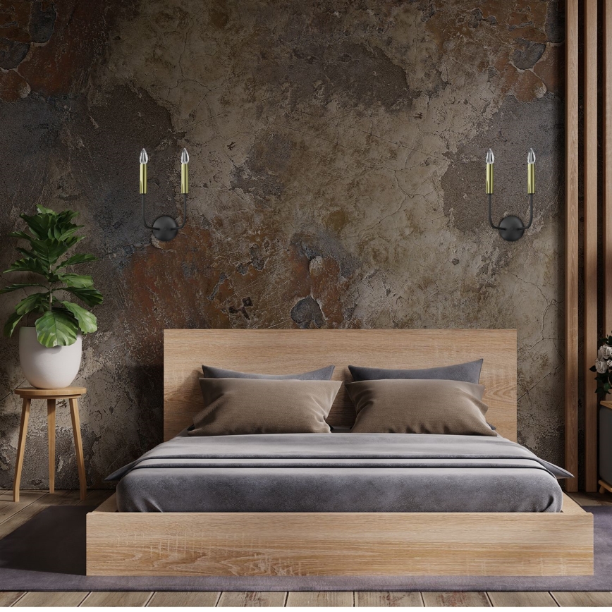 Wandlamp AKASYA 2xE14/15W/230V zwart/goud