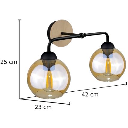 Wandlamp MELLE WOOD 2xE27/60W/230V