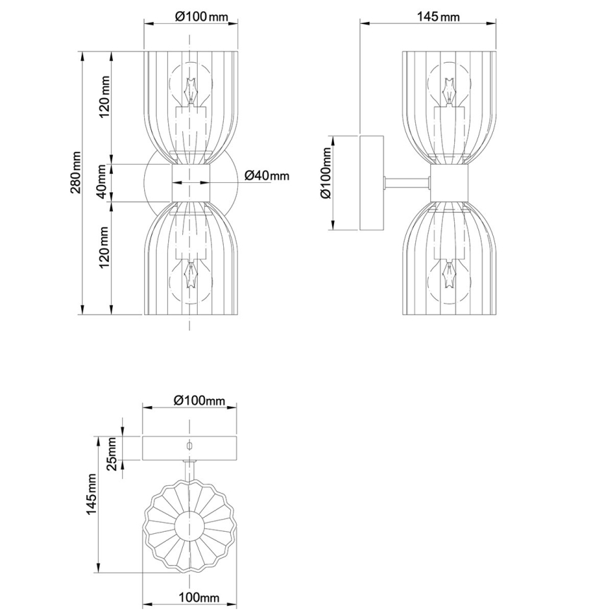 Wandlamp PIEGA 2xE14/10W/230V messing/rookzwart