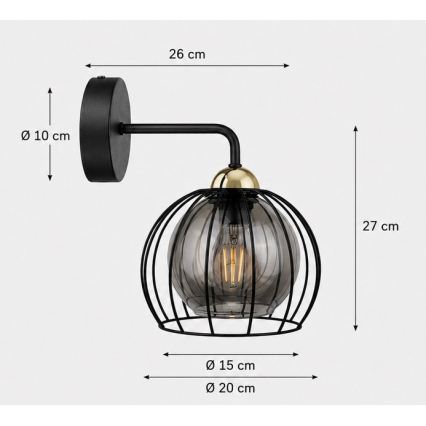 Wandlamp SOLO BLACK 1xE27/60W/230V zwart/goud