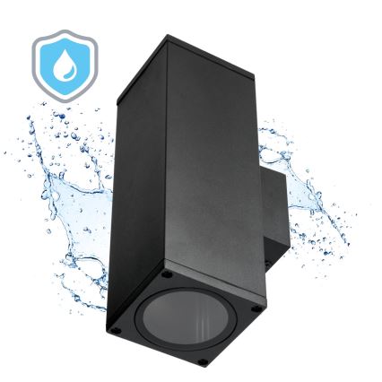 Wandlamp voor buiten 2xGU10/35W/230V IP54 hoekig zwart