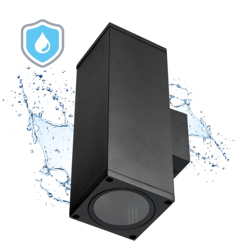 Wandlamp voor buiten 2xGU10/35W/230V IP54 hoekig zwart