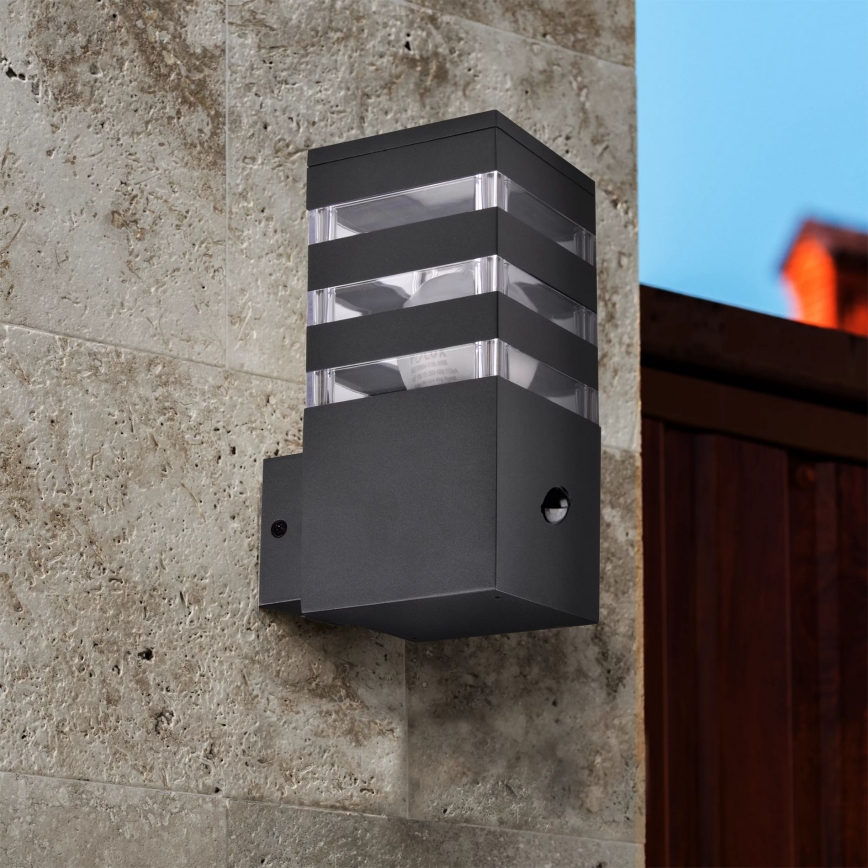 Wandlamp voor buiten met sensor TEKSAS 1xE27/12W/230V IP44 antraciet
