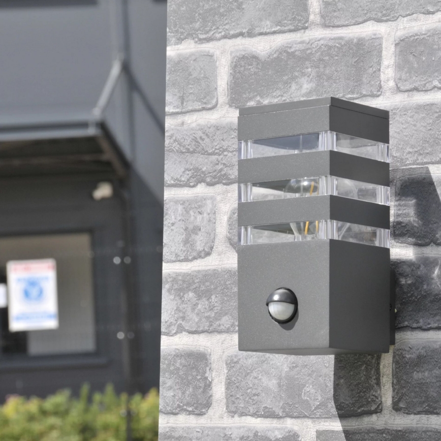 Wandlamp voor buiten met sensor TEKSAS 1xE27/12W/230V IP44 antraciet