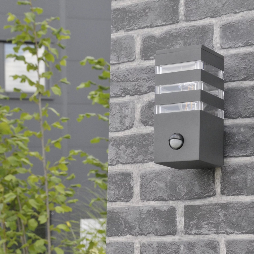 Wandlamp voor buiten met sensor TEKSAS 1xE27/12W/230V IP44 antraciet
