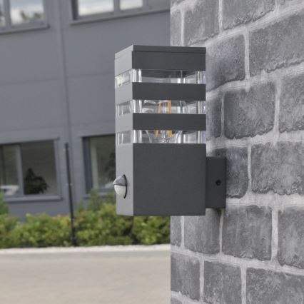 Wandlamp voor buiten met sensor TEKSAS 1xE27/12W/230V IP44 antraciet