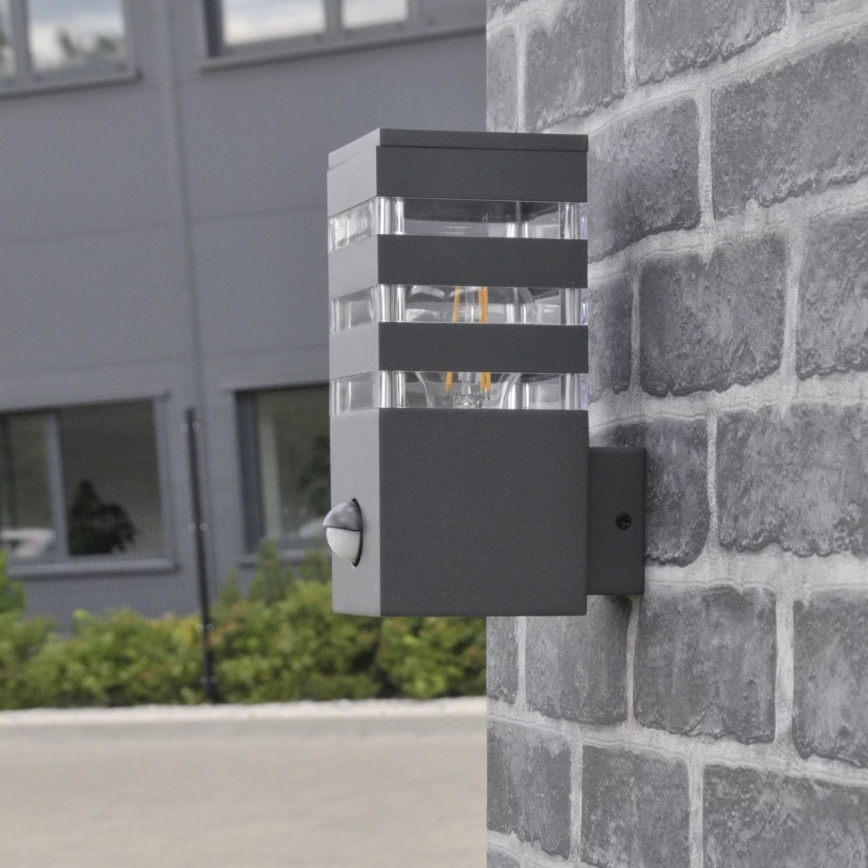 Wandlamp voor buiten met sensor TEKSAS 1xE27/12W/230V IP44 antraciet