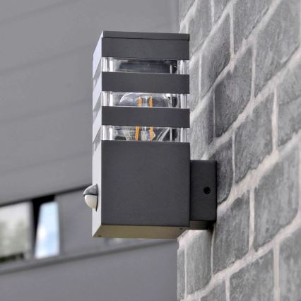 Wandlamp voor buiten met sensor TEKSAS 1xE27/12W/230V IP44 antraciet