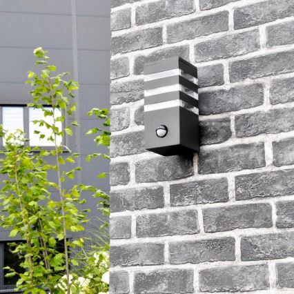 Wandlamp voor buiten met sensor TEKSAS 1xE27/12W/230V IP44 antraciet