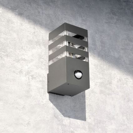 Wandlamp voor buiten met sensor TEKSAS 1xE27/12W/230V IP44 antraciet