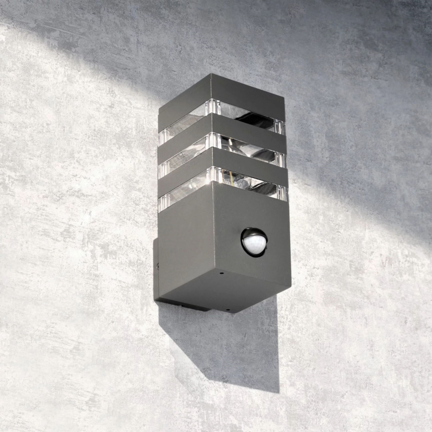 Wandlamp voor buiten met sensor TEKSAS 1xE27/12W/230V IP44 antraciet