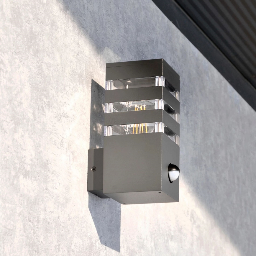 Wandlamp voor buiten met sensor TEKSAS 1xE27/12W/230V IP44 antraciet