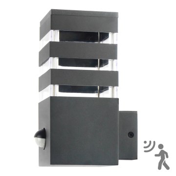 Wandlamp voor buiten met sensor TEKSAS 1xE27/12W/230V IP44 grafiet