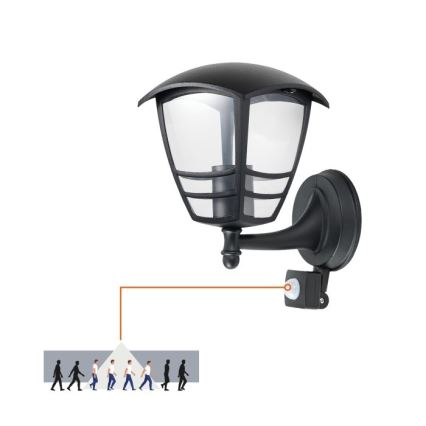 Wandlamp voor buiten met sensor TEVIO 1xE27/60W/230V IP54 zwart