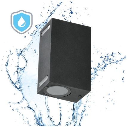 Wandlamp voor buiten QUERK 2xGU10/35W/230V IP54 15 cm zwart