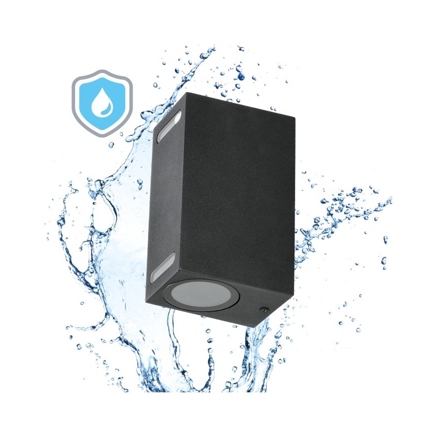 Wandlamp voor buiten QUERK 2xGU10/35W/230V IP54 15 cm zwart