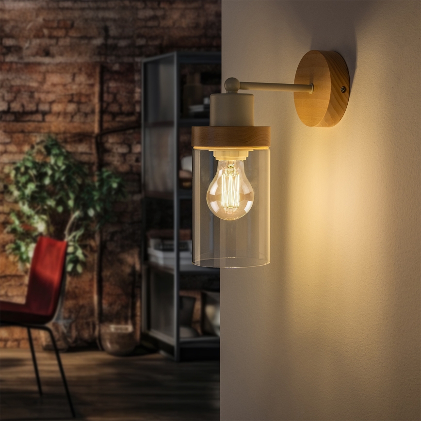 Wandlamp WOODNEST 1xE27/15W/230V dennen/crème