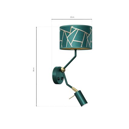 Wandlamp ZIGGY 1xE27/40W/230V + 1xGU10/MR11/7W groen/goud