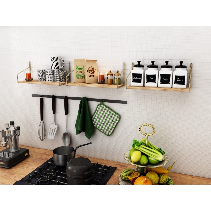 Wandplank 45x16 cm eiken/goud