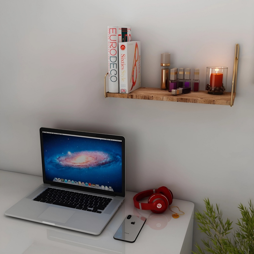 Wandplank 45x16 cm eiken/goud