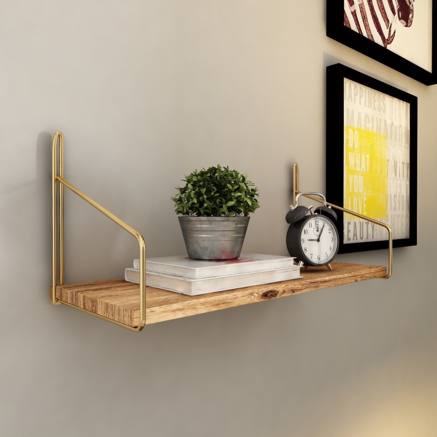 Wandplank 45x16 cm eiken/goud